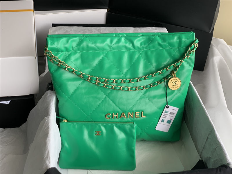 Chanel 22 MEDIUM HANDBAG Shiny Calfskin & Gold-Tone Metal AS3261 Green High