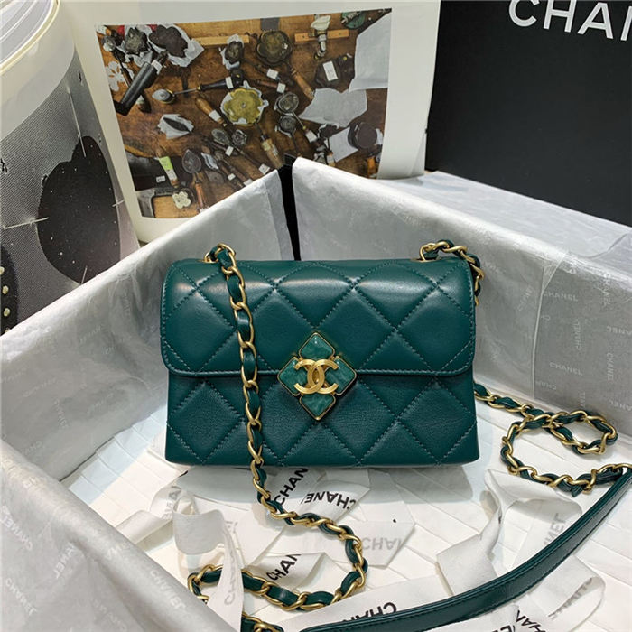 Chanel MINI FLAP BAG Lambskin Plexi & Gold-Tone Metal Green High