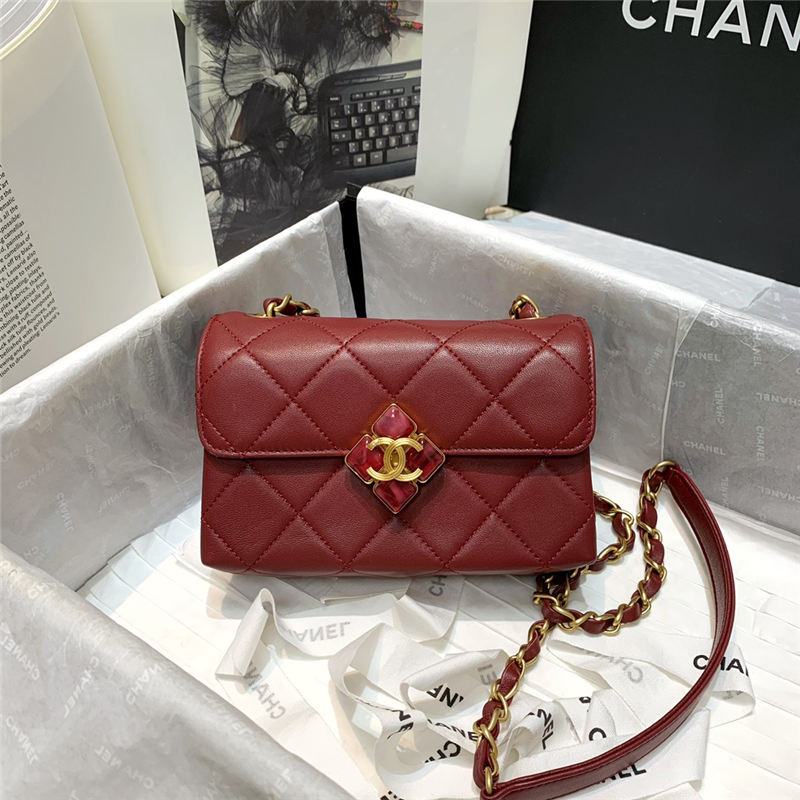 Chanel MINI FLAP BAG Lambskin Plexi & Gold-Tone Metal Burgundy High