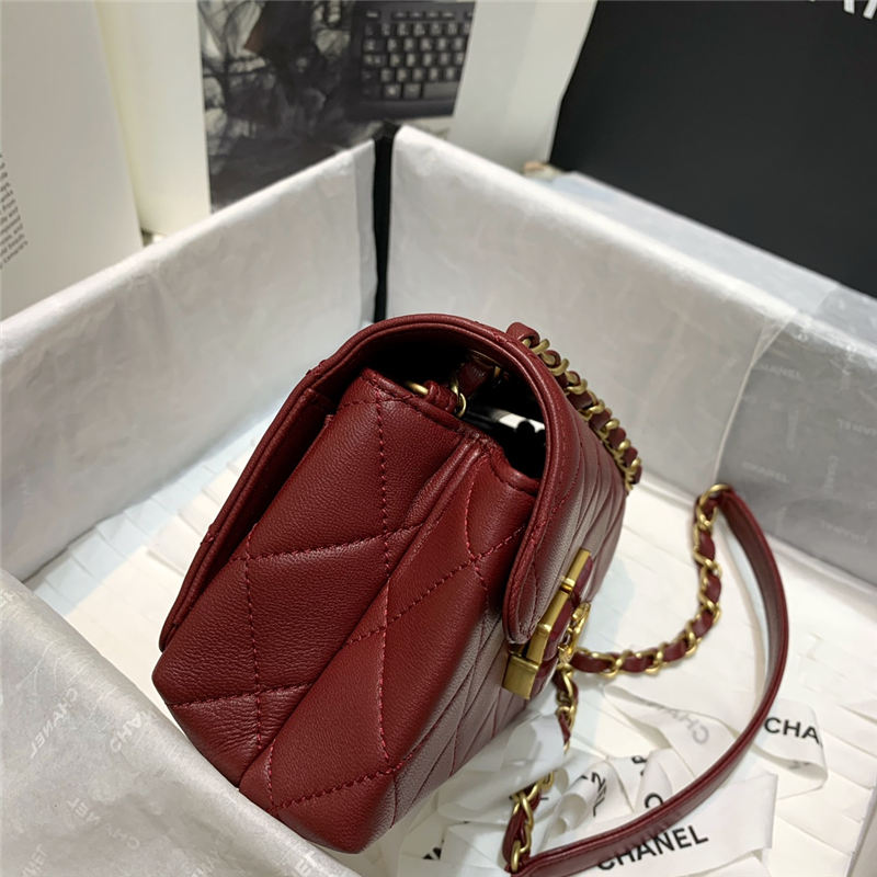 Chanel MINI FLAP BAG Lambskin Plexi & Gold-Tone Metal Burgundy High