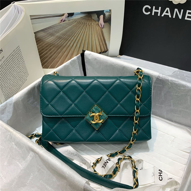 Chanel SMALL FLAP BAG Lambskin Plexi & Gold-Tone Metal Green High