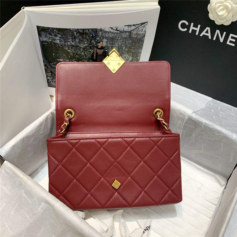 Chanel SMALL FLAP BAG Lambskin Plexi & Gold-Tone Metal Burgundy High