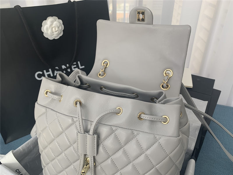 Chanel Large Backpack Lambskin 91122 Gold-Metal Grey High