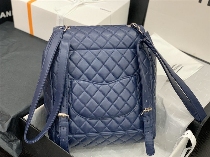 Chanel Large Backpack Lambskin 91122 Silver-Metal Navy High