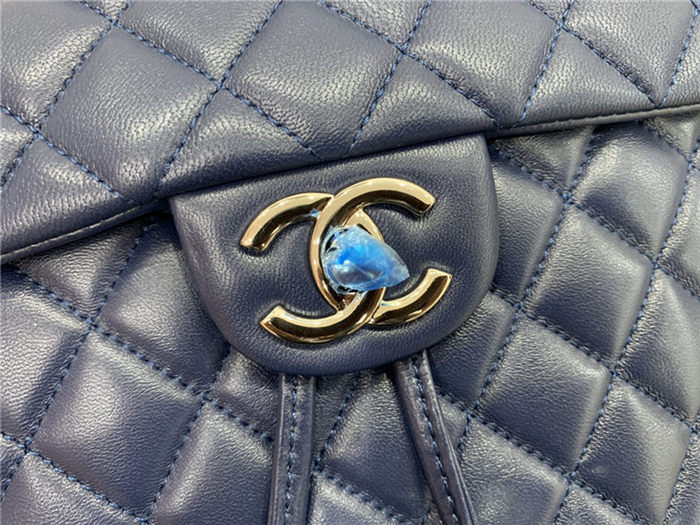 Chanel Large Backpack Lambskin 91122 Silver-Metal Navy High