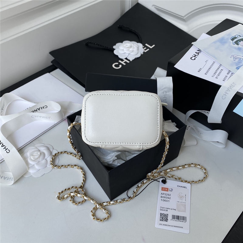 Chanel SMALL VANITY WITH CHAIN Calfskin & Gold-Tone Metal AP2292 White A