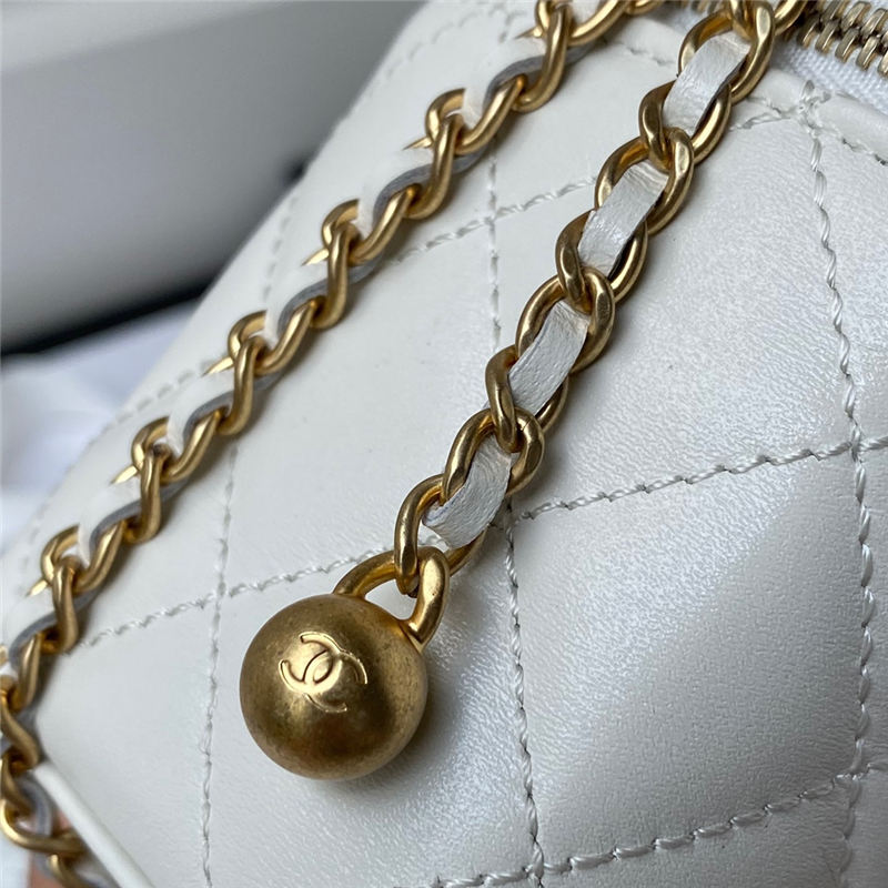 Chanel SMALL VANITY WITH CHAIN Calfskin & Gold-Tone Metal AP2292 White A