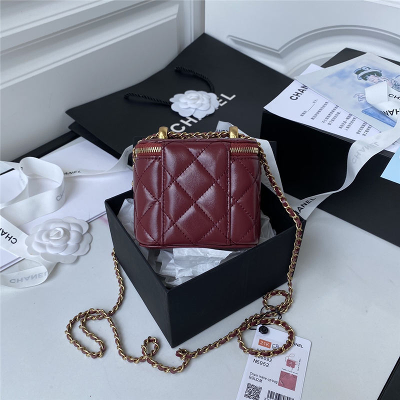 Chanel SMALL VANITY WITH CHAIN Calfskin & Gold-Tone Metal AP2292 Burgundy A