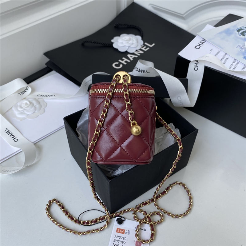 Chanel SMALL VANITY WITH CHAIN Calfskin & Gold-Tone Metal AP2292 Burgundy A