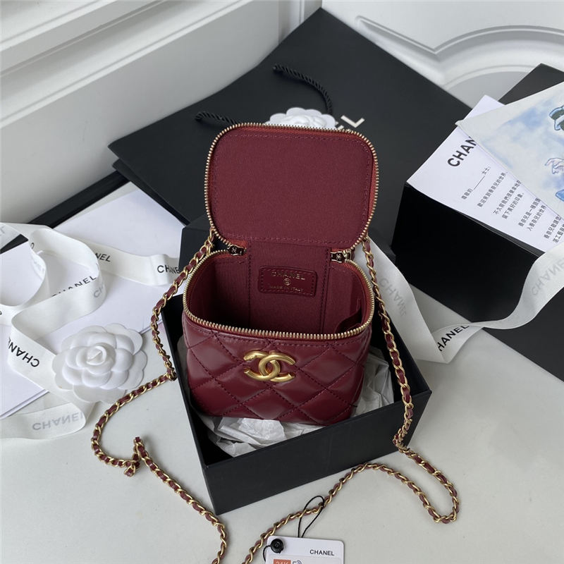 Chanel SMALL VANITY WITH CHAIN Calfskin & Gold-Tone Metal AP2292 Burgundy A