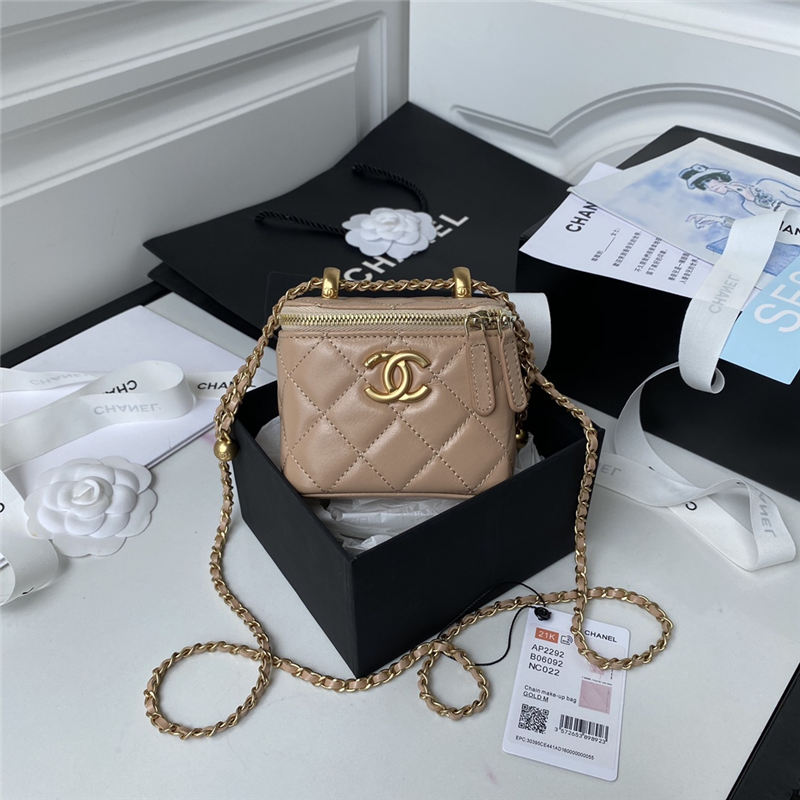 Chanel SMALL VANITY WITH CHAIN Calfskin & Gold-Tone Metal AP2292 Beige A