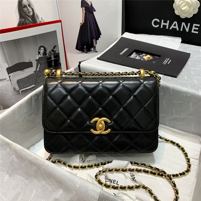 Chanel SMALL FLAP BAG Calfskin & Gold-Tone Metal AS2649 Black High