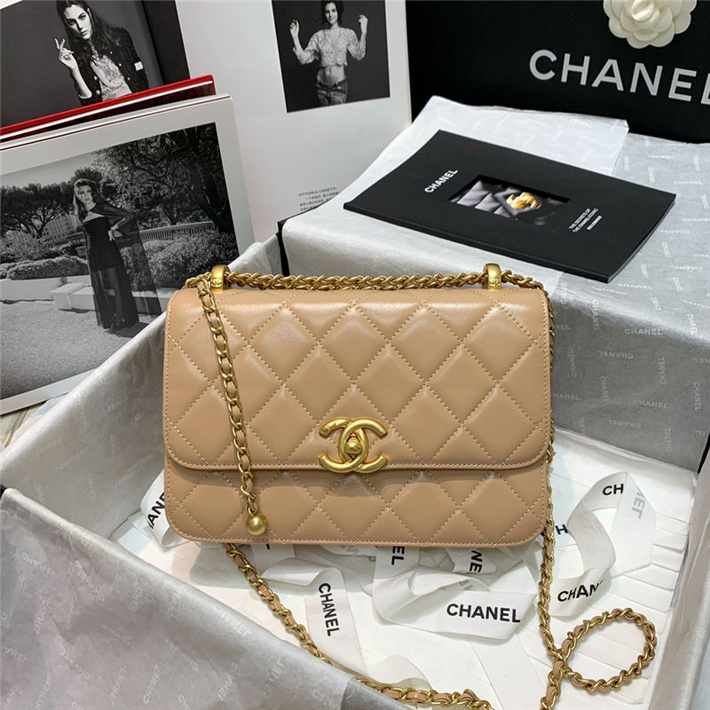 Chanel SMALL FLAP BAG Calfskin & Gold-Tone Metal AS2649 Beige High