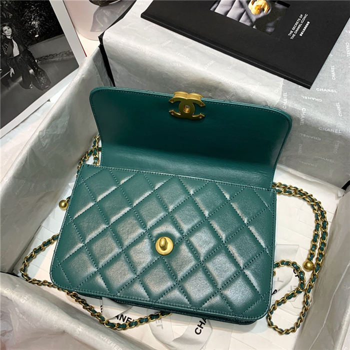 Chanel SMALL FLAP BAG Calfskin & Gold-Tone Metal AS2649 Green High