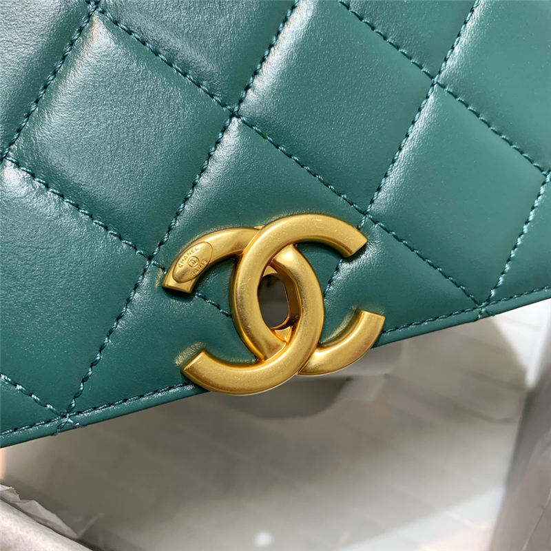 Chanel SMALL FLAP BAG Calfskin & Gold-Tone Metal AS2649 Green High