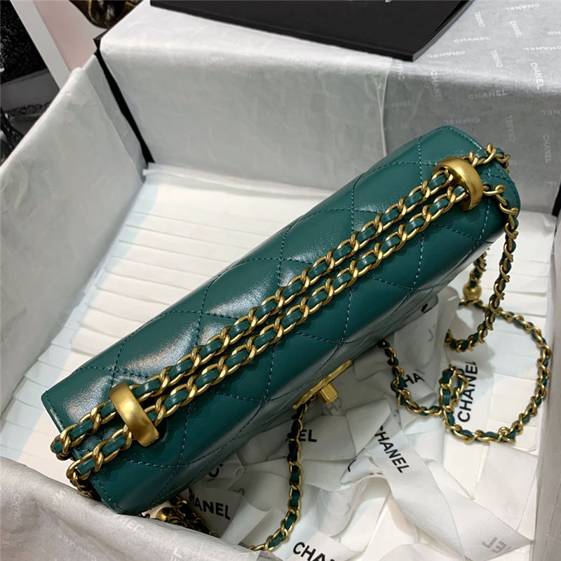 Chanel SMALL FLAP BAG Calfskin & Gold-Tone Metal AS2649 Green High