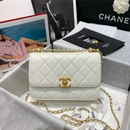 Chanel SMALL FLAP BAG Calfskin & Gold-Tone Metal AS2649 White High