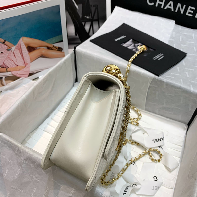 Chanel SMALL FLAP BAG Calfskin & Gold-Tone Metal AS2649 White High