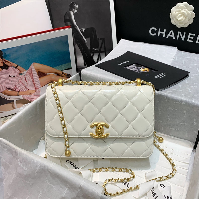 Chanel SMALL FLAP BAG Calfskin & Gold-Tone Metal AS2649 White High