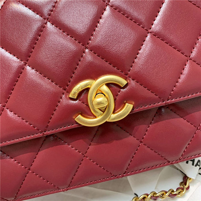 Chanel SMALL FLAP BAG Calfskin & Gold-Tone Metal AS2649 Burgundy High