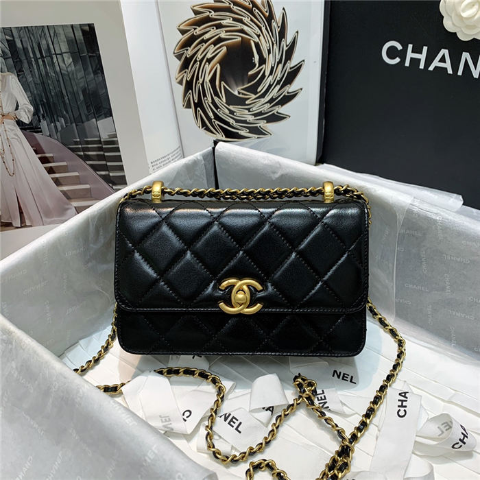 Chanel MINI FLAP BAG Calfskin & Gold-Tone Metal AS2615 Black High