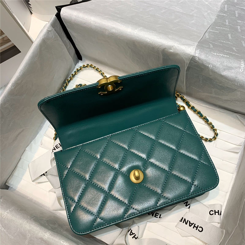 Chanel MINI FLAP BAG Calfskin & Gold-Tone Metal AS2615 Green High