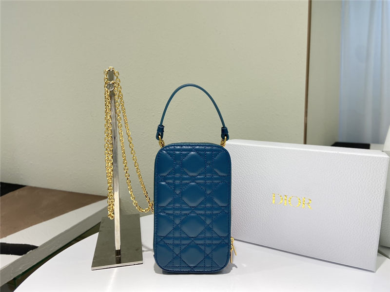 LADY Dior PHONE HOLDER Cannage Lambskin Sea Blue High