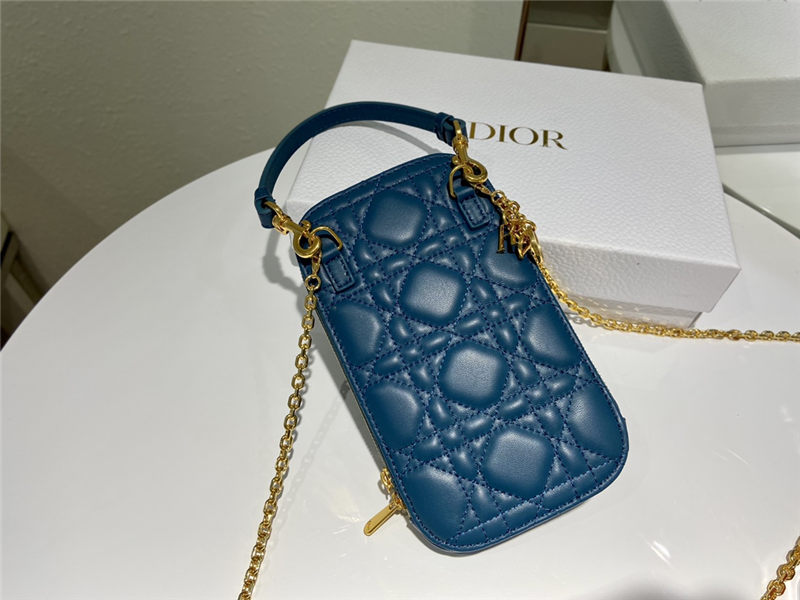 LADY Dior PHONE HOLDER Cannage Lambskin Sea Blue High