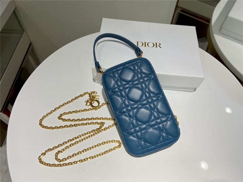 LADY Dior PHONE HOLDER Cannage Lambskin Sea Blue High