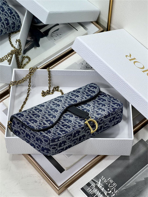 Saddle Pouch with Chain Dior Oblique Jacquard Denim High