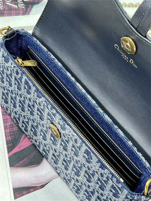 Saddle Pouch with Chain Dior Oblique Jacquard Denim High