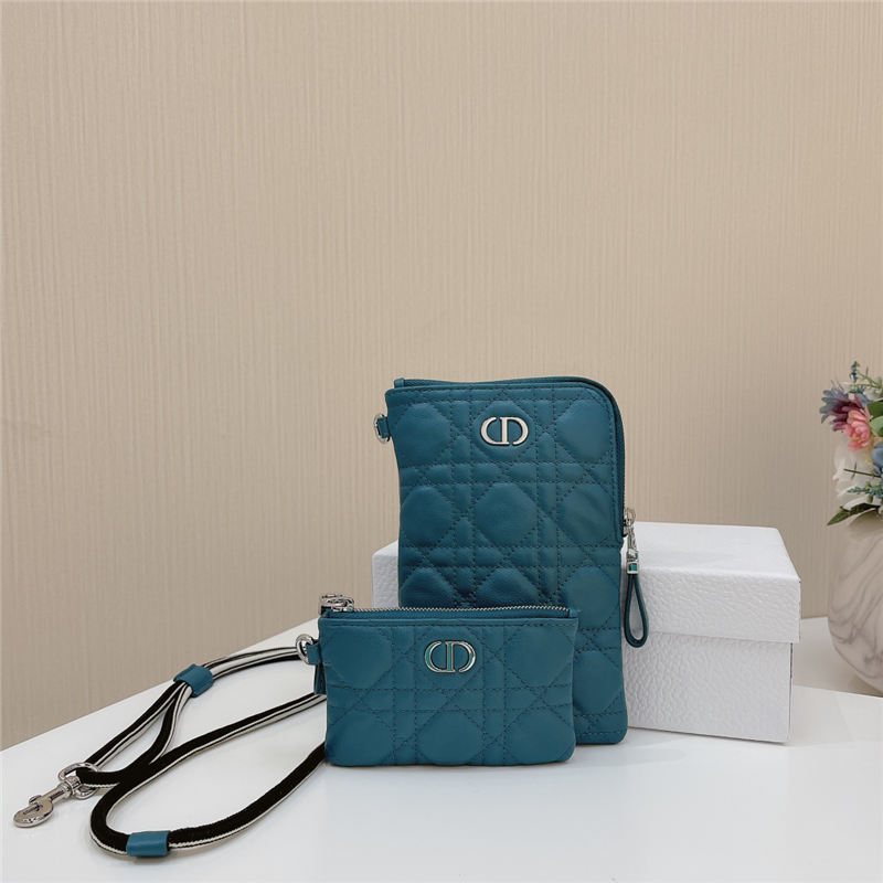 Dior CARO MULTIFUNCTIONAL POUCH Supple Cannage Calfskin Denim Blue High