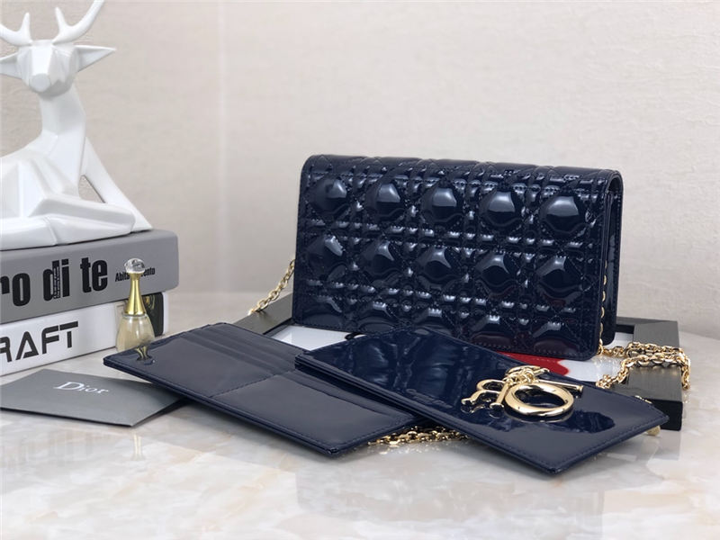 LADY Dior POUCH Patent Cannage Calfskin Indigo Blue High