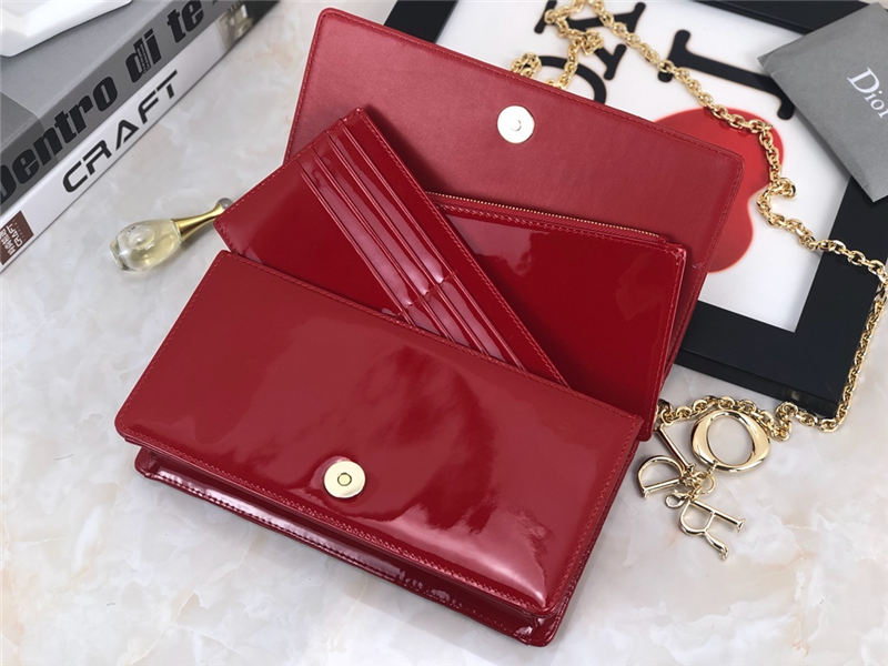 LADY Dior POUCH Patent Cannage Calfskin Red High