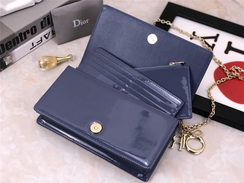 LADY Dior POUCH Patent Cannage Calfskin Denim Blue High