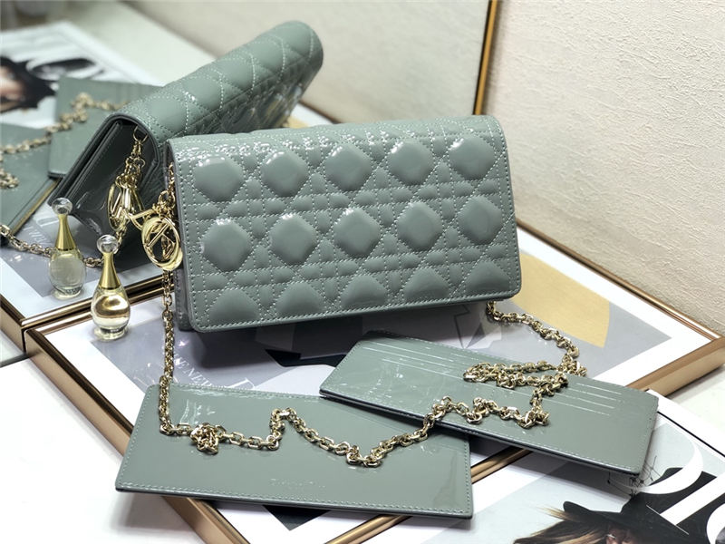 LADY Dior POUCH Patent Cannage Calfskin Grey-Green High