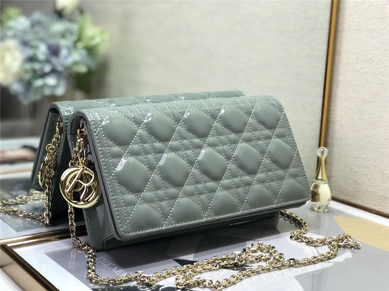 LADY Dior POUCH Patent Cannage Calfskin Grey-Green High