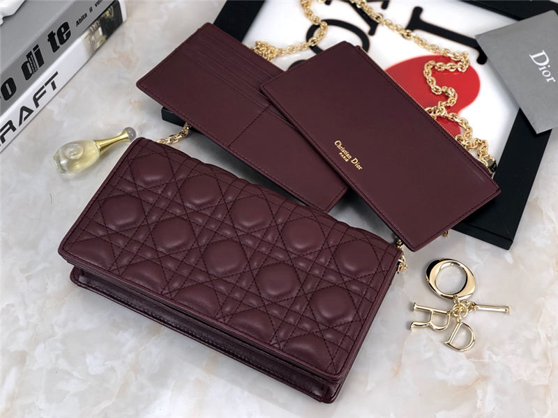 LADY Dior POUCH Cannage Lambskin Burgundy High