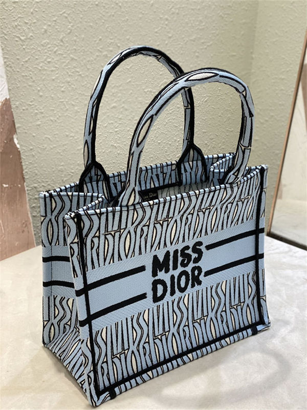 SMALL Dior BOOK TOTE Miss Dior Allover Embroidery Blue High