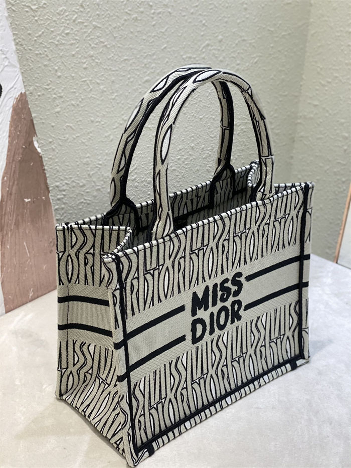 SMALL Dior BOOK TOTE Miss Dior Allover Embroidery Khaki High