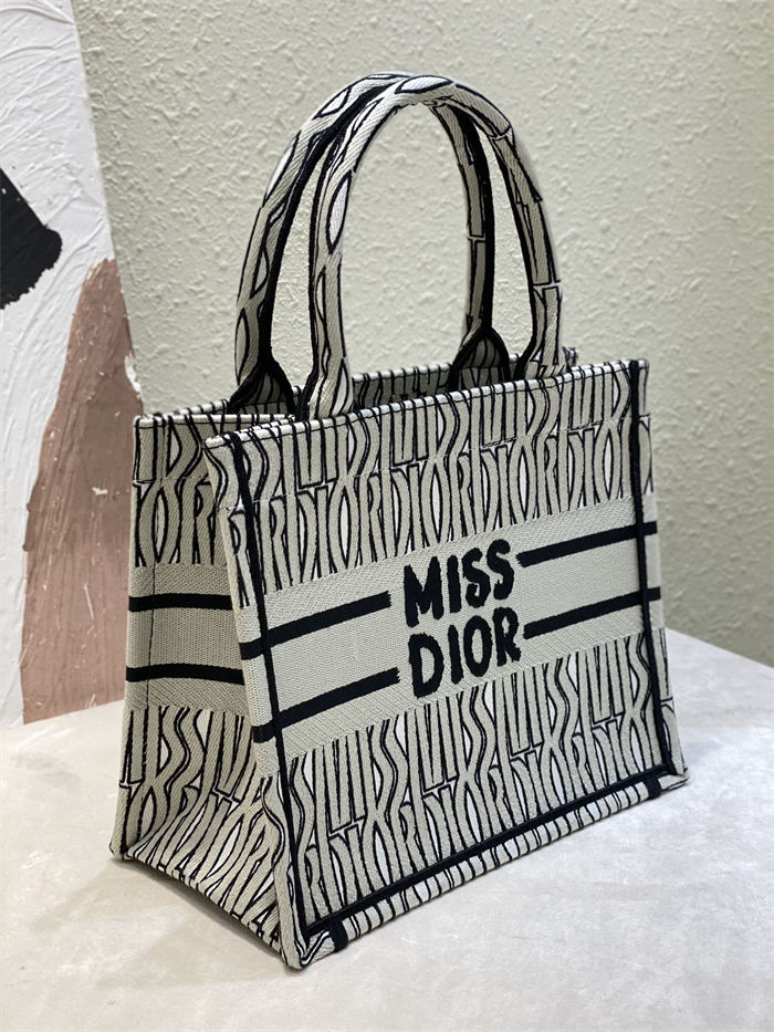 SMALL Dior BOOK TOTE Miss Dior Allover Embroidery Khaki High