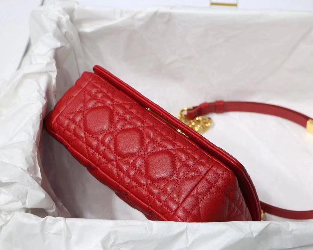 SMALL Dior CARO BAG Supple Cannage Calfskin Red High