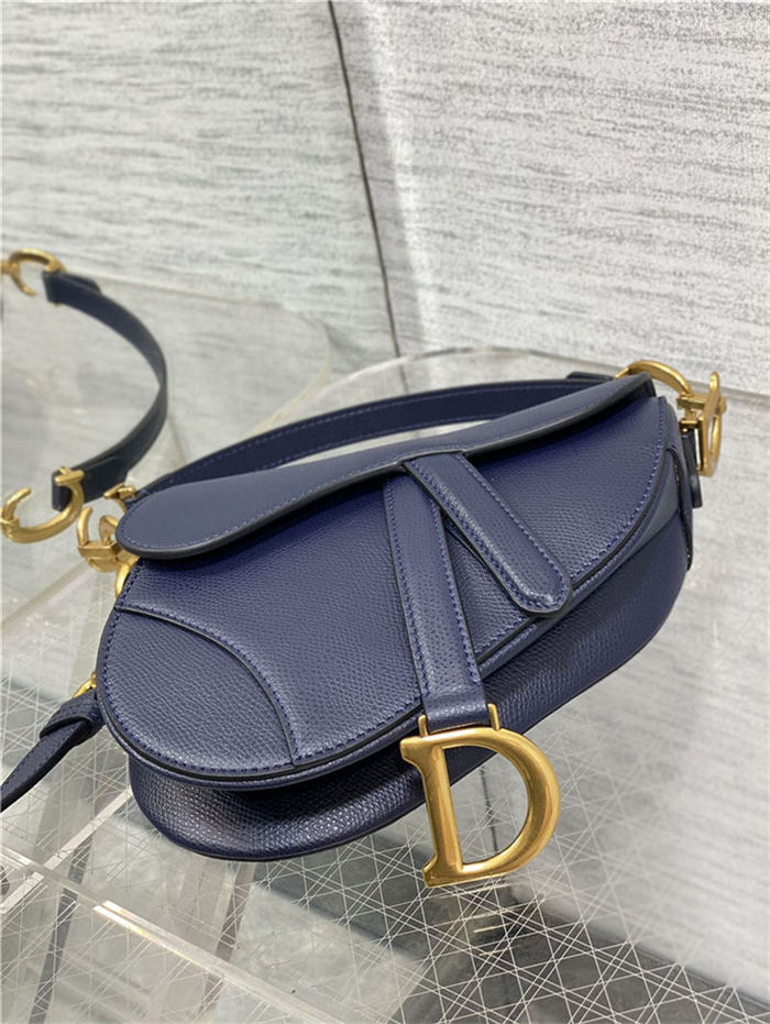 Mini SADDLE BAG Grained Calfskin Navy Blue High