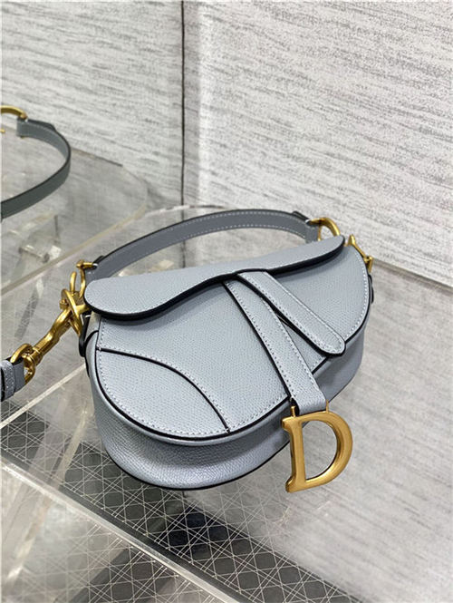 Mini SADDLE BAG Grained Calfskin Grey Blue High