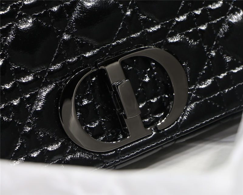 MEDIUM Dior CARO BAG Crinkled Patent Lambskin Black High