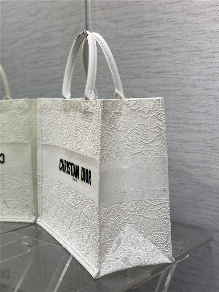 LARGE Dior BOOK TOTE D-Lace Embroidery with Macramé Effect High