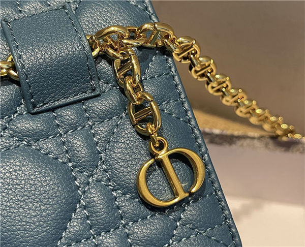 Dior CARO BELT POUCH WITH CHAIN Supple Cannage Calfskin Steel Blue High