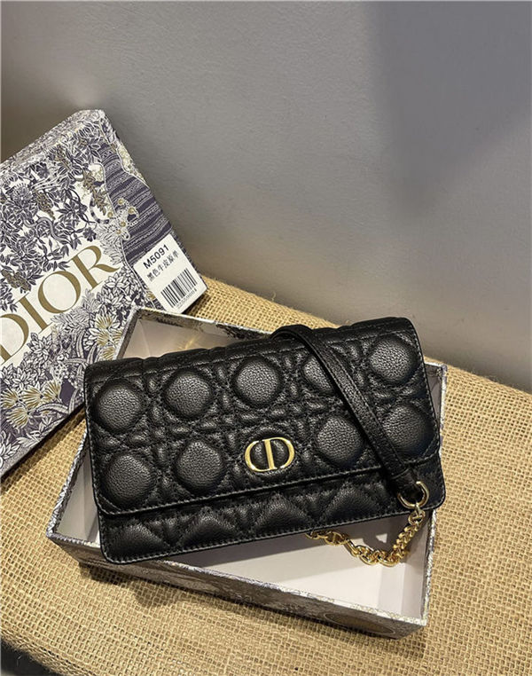 Dior CARO BELT POUCH WITH CHAIN Supple Cannage Calfskin Black High