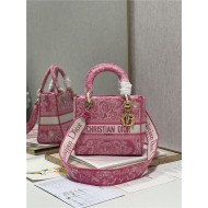 MEDIUM LADY D-LITE BAG Toile de Jouy Reverse Embroidery Pink High