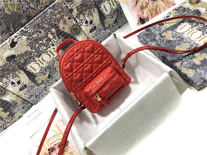 MINI DiorAMOUR Dior BACKPACK Cannage Lambskin with Heart Motif Red High